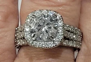 3.50 Ct Halo Engagement Ring simulated Diamond Band 14k White Gold plated - Picture 1 of 8