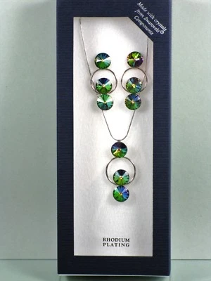 Rivoli Set mit Swarovski Kristallen. Anhänger + Ohrstecker .Verschiedene Farben. - Bild 1 von 4