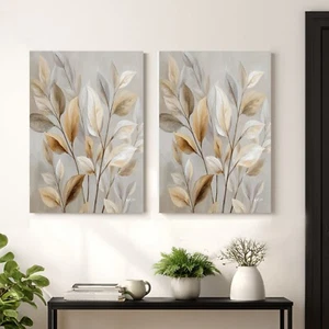 Leinwand Bilder Set 2-teilig Abstrakt Blätter Natur Beige Wandbilder Deko 8199 - Bild 1 von 7