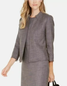 Anne Klein Women's Grey Tweed Band Collar Blazer Jacket Size 4 - Picture 1 of 3