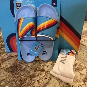 ALDI 2023 GEAR CAPSULE COLLECTION MEN'S SLIDES SIZE 10 LIGHT BLUE + BONUS SOCKS - Picture 1 of 6