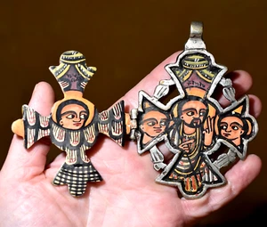 Colgante ICONO Cruz de Metal Cristiano Copto Etiopía África Pintado a Mano - Imagen 1 de 3