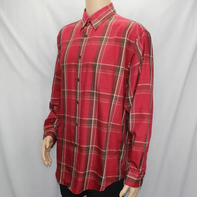 Camisa de vestir Roundtree & Yorke roja a cuadros para hombre manga larga grande  Foto 1 de 4