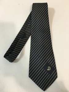 Vintage Brittania Herren Krawatte, Polyester, schwarz/weiß diagonale Streifen "D" Monogramm - Bild 1 von 4
