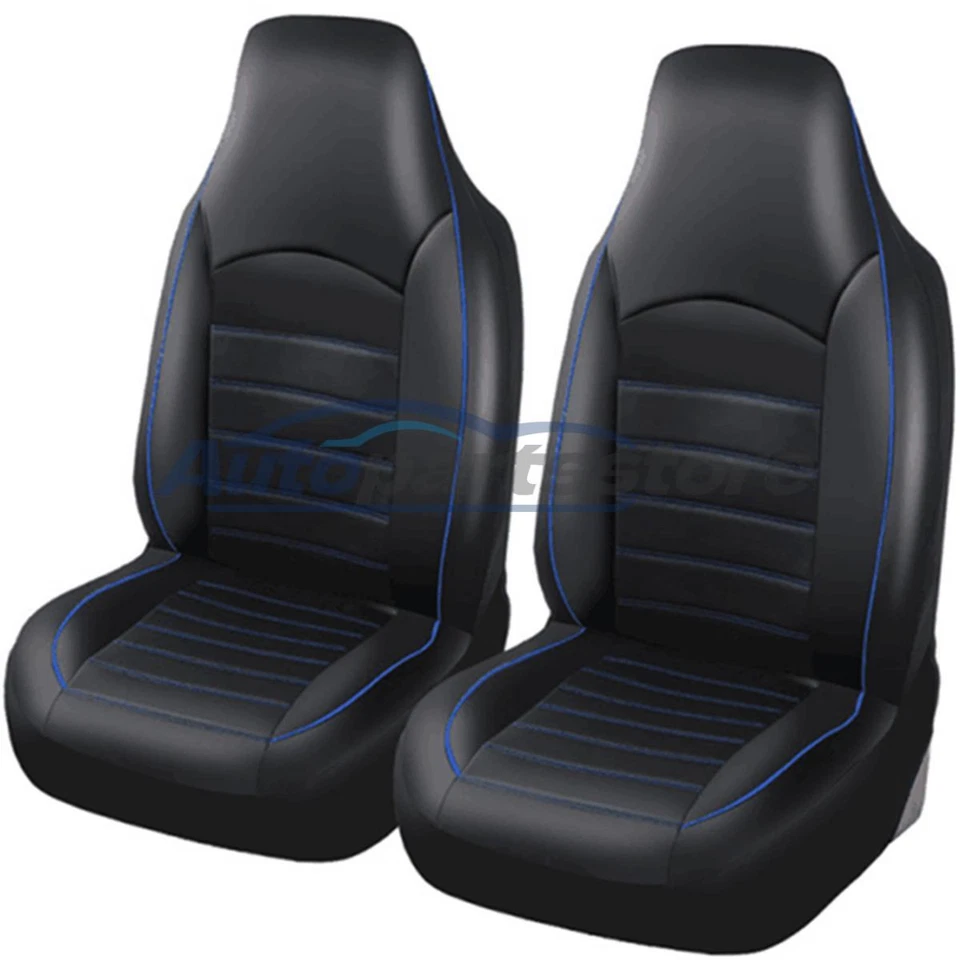 Juego de 2 fundas de asiento delanteras transpirables de coche cojín de cuero sintético negro/azul Foto 1 de 4
