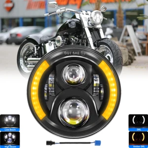 7" inch LED Headlight DRL Hi/Lo Beam Ring Headlamp Turn Signal for Motorcycle - Picture 1 of 13