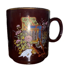 Vintage Ceramic Coffee Cup Rickshaw Flowers Japan - Picture 1 of 7