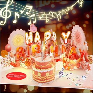 3D Pop up Birthday Cards for Women, Musical Happy Birthday Cards with Blowable C - Picture 1 of 7