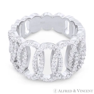 Cristal derecho CZ .925 Plata de ley con anillo ancho ovalado abierto de rodio múltiple - Imagen 1 de 1