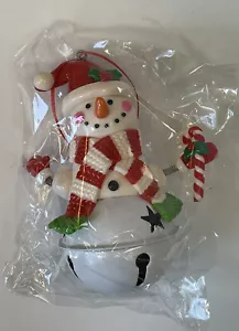 Snowman Bell Christmas Ornament w/ Red & White Scarf & Hat Springy Hands NIP - Picture 1 of 2