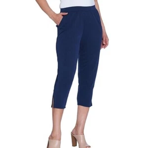 H by Halston Brushed Modal Pull-On Cropped Pants Navy Petite X-Large A305711 - Picture 1 of 2