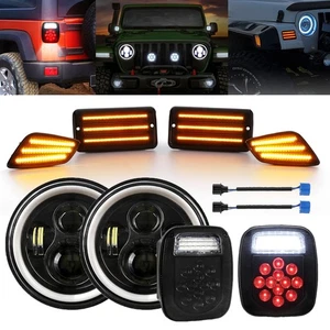 7" LED Headlights+Led Side Marker Light+Tail Lights For Jeep Wrangler TJ 97-06 - Picture 1 of 12