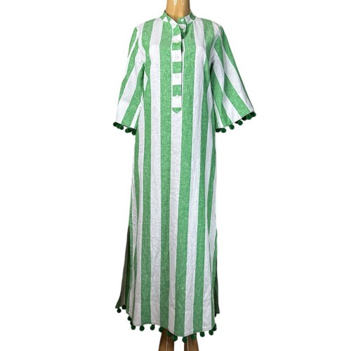 Abito tunica Kate Spade a righe pom pom manica corta verde bianco taglia media