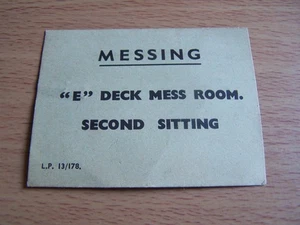 Military Messing E Deck Mess Room Second Sitting Card - Picture 1 of 2