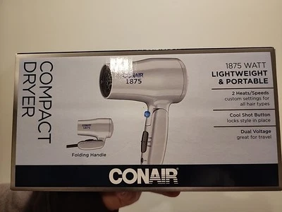 Conair Compact Travel Dryer 1875 Watt Lightweight & Portable, Gray, Dual Voltage - Image 1 of 2