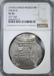 (1618-21) MOD Mexico 8R Reales Cob Philip III NGC VF25 - Picture 1 of 5