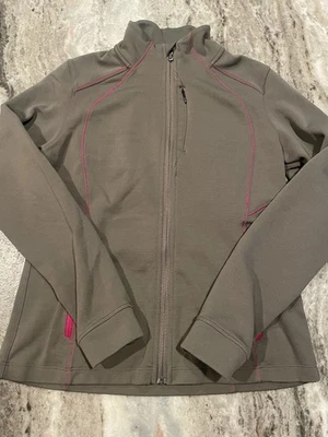 Chaqueta Smartwool PhD Hyfi cremallera completa. Mezcla de lana merino. Borde topo/gris y rosa. M Foto 1 de 4