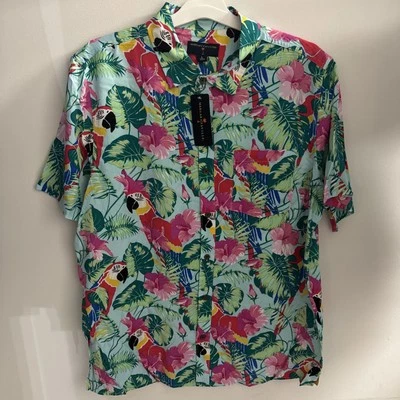 Camisa Margaritaville Para Hombre Larga Manga Corta Botón Rosa Loro - Nueva con Etiquetas Foto 1 de 4