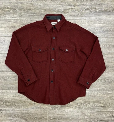 VTG LL Bean Northwoods Wool Shirt Jacket Men L Red Shacket Heavy Lined USA Made - Image 1 of 4