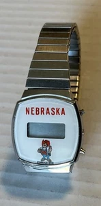 University Of Nebraska Digital Watch- Vintage - Hong Kong- White Face W/Herbie - Picture 1 of 6