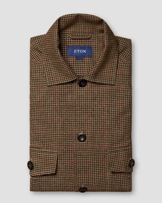 Eton Mens Brown Checked Cotton–wool–cashmere Flannel Overshirt Jacket L New $300 - Image 1 of 4