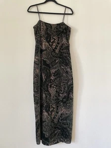Vtg 90s INC Paisley Velvet Burnout Green Brown Whimsigoth Maxi Dress Size 6P - Picture 1 of 6