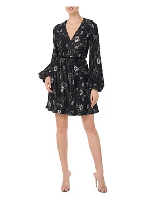 ML MONIQUE LHUILLIER Womens Neckline Waistba Long Sleeve Short Sheath Dress - Image 1 of 4