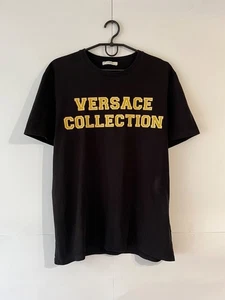 Versace Collection Luxury Men Navy Blue Cotton Big Logo Tee Shirt Size L-XL - Picture 1 of 9