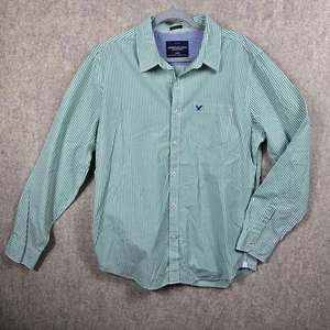 American Eagle Outfitters Mens Green & White Striped Athletic Fit Long Sleeve - Picture 1 of 6