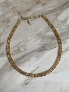 Vintage LR Signed Gold Tone Flat Lay Weaving Necklace 16” - Picture 1 of 3