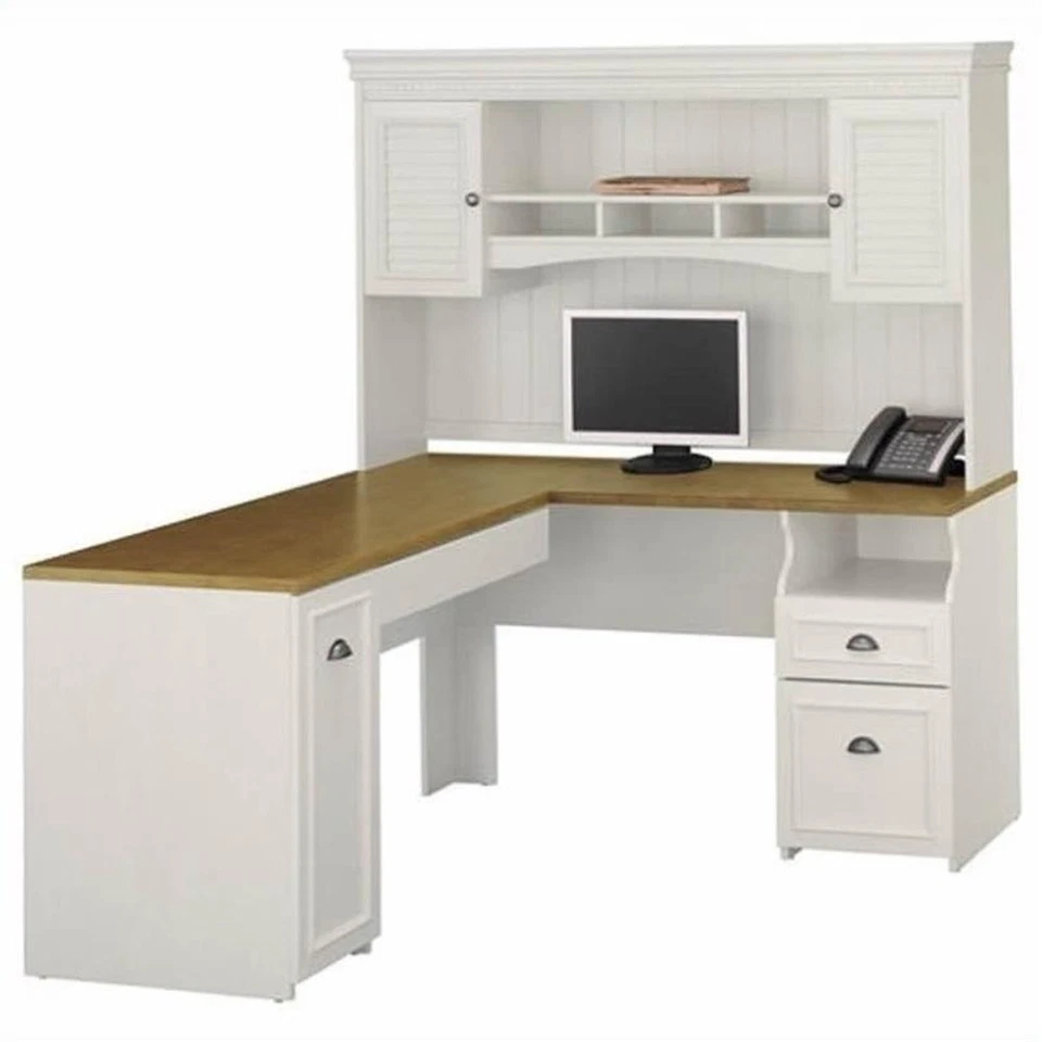 Bush Furniture Fairview 60" L-Shape Computer Desk with Hutch in Antique White - Image 1 of 1