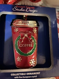 NEW STUDIO DESIGN regent square new 2024 Coffee Cup  red monogram Tree ornament - Picture 1 of 1