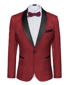 COOFANDY Men's Floral Tuxedo Suit Jacket Slim Fit. One Button. Medium. Red/Blk - Picture 1 of 6