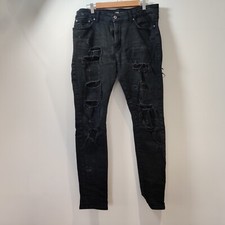 Zara Distressed Ripped Denim Jeans Size 34 Black