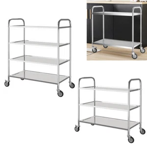 2/3/4 Tier Kitchen Trolley Storage Shelf Catering Stainless Steel Serving Cart - Picture 1 of 15