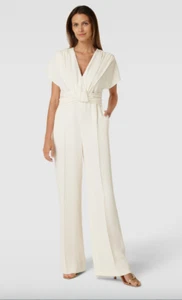 NWT BOSS Hugo Boss White Debasa Short Sleeve V-Neck Wide Leg Jumpsuit Size 4 - Picture 1 of 8
