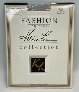 Kathie Lee Shiny Nylon Pantyhose Semi Opaque Silver Control Top Plus Size Vtg - Picture 1 of 6