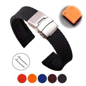 Schnellverschluss Silikon Kautschuk Uhrenarmband Band Faltschließe 18 20 22 24 mm - Bild 1 von 6