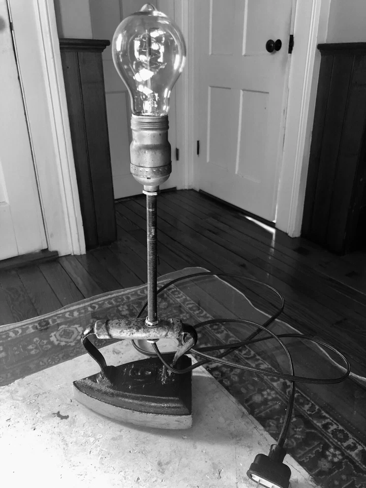 Steampunk Edison Lamp, Antique Iron Lamp, Unique Table Paper Weight Desk Lamp - Image 1 of 4