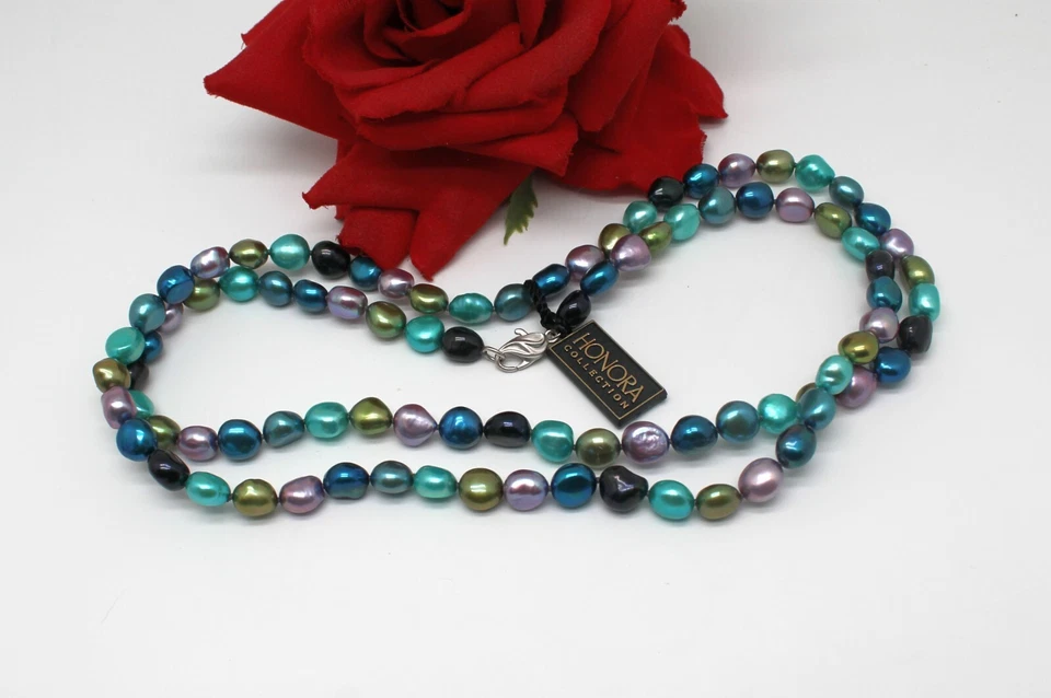 Honora NWOT Blue Green Pearl  Beaded  35"  Necklace    CAT RESCUE Foto 1 de 1