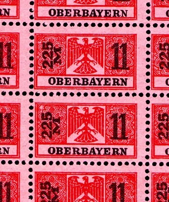 Folha de receita de selos da Alemanha Oberbayern de 100 MNH - Imagem 1 de 3