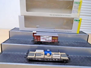 TWO Trix HO/OO 24716 24085 Freights MiniTrix Wagen+Leistriz Pump on Flatcar OBs - Picture 1 of 10