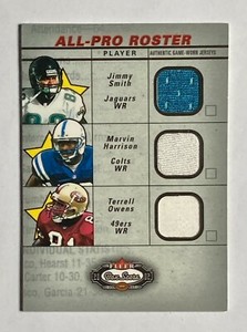 2002 Fleer Box Score Terrell Owens / Marvin Harrison / Smith Game Worn Relic