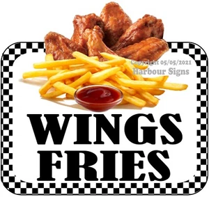 Calcomanía de vinilo de concesión camión de comida Wings Fries bw - Imagen 1 de 3