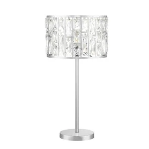Hampton Bay Table Lamp 12"Lx12"Wx24.17"H Crystal Shade Round/Steel Chrome Silver - Picture 1 of 8