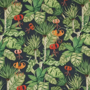 Outdoorstoff Dralon Teflonbeschichtung Blätter dunkelblau grün rot 1,40m Breite - Bild 1 von 6