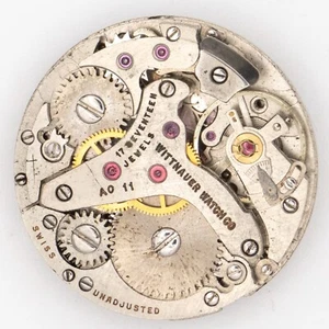 Movimiento de reloj de pulsera parcial vintage calibre Wittnauer AO11 17 joyas - Imagen 1 de 3