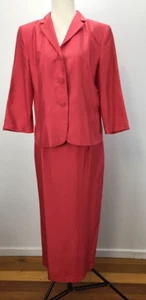 ANTHEA CRAWFORD SIZE 12 WOMENS ROSE PINK SILK MATCHING BUTTON UP JACKET & SKIRT - Picture 1 of 18