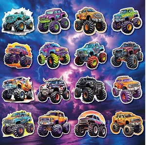 16x ADESIVI MONSTER JAM TRUCK MONSTER TRUCK DECALCOMANIA ADESIVI VINILE - Foto 1 di 3