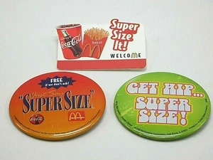 McDonalds Super Size It Pin Lot Coca Cola Coke 1998 Vintage Get Hip French Fries - Picture 1 of 7